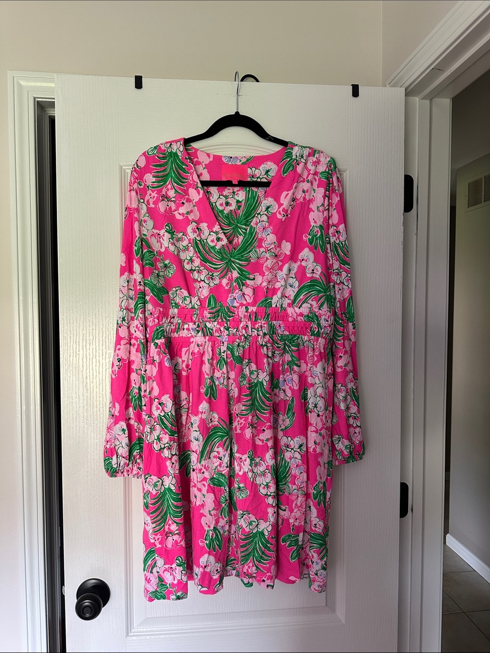 Lilly Pulitzer Pink Floral Midi Dress with Green and White Accents